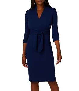 �A�h���A�i �p�y�� ���f�B�[�X �g�b�v�X �����s�[�X V�l�b�N Adrianna Papell Collar V-Neck 3/4 Sleeve Tie Front Dress Navy Sateen �l�C�r�[