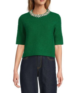 �A���g�j�I �����[�j ���f�B�[�X �A�E�^�[ �j�b�g�E�Z�[�^�[ �E�[�� Antonio Melani Kourtney Wool Blend Jeweled Crew Neckline Short Sleeve Sweater Mistletoe