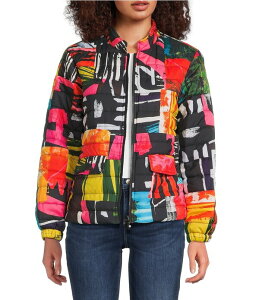 �A�� �}�C���X ���f�B�[�X �A�E�^�[ �R�[�g �v�����g �L���e�B���O �W���P�b�g Ali Miles Reversible Abstract Print Quilted Stand Collar Long Sleeve High-Low Zip Front Jacket Abstract Multi �}���`�J���[