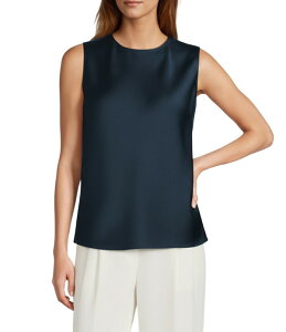 �A���g�j�I �����[�j ���f�B�[�X �g�b�v�X �V���c �T�e�� �m�[�X���[�u���E�X Antonio Melani Wakefield Satin Crew Neckline Sleeveless Blouse Navy �l�C�r�[