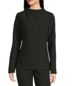 �g���[�i�^�[�N ���f�B�[�X �g�b�v�X �V���c �h���[�v �X�^���h�l�b�N Trina Turk Baz Luxe Drape Funnel Neck Long Sleeve Tailored Top Black �u���b�N