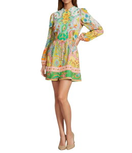 �A���g�j�I �����[�j ���f�B�[�X �g�b�v�X �����s�[�X �v�����g �~�j �R�b�g�� Antonio Melani Taylor Printed Cotton Voile Mandarin Collar Long Sleeve Mini Dress Multi �}���`�J���[