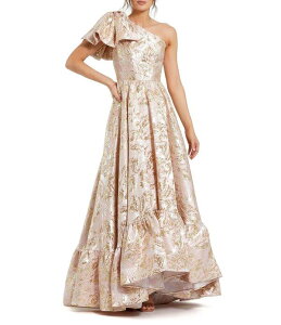 �}�b�N�_�K�� ���f�B�[�X �g�b�v�X �����s�[�X A ���C�� �t�����[�� �t�����[ Mac Duggal Floral Brocade One Bow Shoulder High Low A-Line Gown Pink Multi �s���N