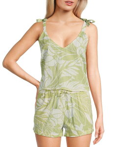 yz bvJ[ fB[X Vc gbvX Vadella Palm Print Tie Straps Coordinating Cropped Tank Top Sage