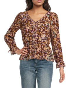 �f���N���V�[ ���f�B�[�X �g�b�v�X �V���c V�l�b�N �t�����[�� �h�J �t�����[ Democracy Embroidered Floral V-Neck Tie Sleeve Topickled Beet Multi �}���`�J���[