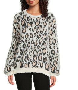 �A�� �}�C���X ���f�B�[�X �A�E�^�[ �j�b�g�E�Z�[�^�[ �A�j�}���� �v�����g Ali Miles Knit Jacquard Animal Print Round Neck Long Sleeve Pullover Sweater Neutral Animal �A�j�}��