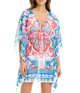 �u���[���b�h�r�[�e�B ���f�B�[�X �g�b�v�X �����s�[�X �v�����g �L���b�v Bleu Rod Beattie Ibiza Bohemian Geometric Print Cap Sleeve Caftan Swim Cover-Up Multi �}���`�J���[