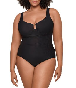 �~���N���X�[�c ���f�B�[�X �g�b�v�X �����s�[�X �v���X�T�C�Y Miraclesuit Plusize Must Haves Underwire Bra Front Keyhole Tank One Piece Swimsuit Black �u���b�N