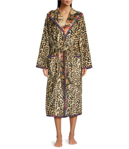 �W���j�[���Y ���f�B�[�X �A���_�[�E�F�A �i�C�g�E�F�A �v�����g JOHNNY WAS Cozy Long Sleeve Shawl Collar Long Hooded Leopard Print Robellina Leopard �A�j�}��