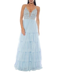 �W�����v ���f�B�[�X �g�b�v�X �����s�[�X V�l�b�N �e�B�A�[�h �t���� Jump Beadedeep V-Neck Ruffle Tiered Ball Gown Light Blue �u���[