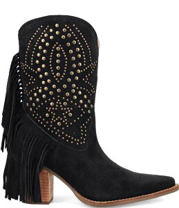 �f�B���S ���f�B�[�X �V���[�Y �u�[�c�E���C���u�[�c �X�G�[�h �t�����W Dingo Star Power Studded Suede Fringe Mid Calf Western Boots Black �u���b�N