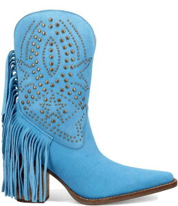 �f�B���S ���f�B�[�X �V���[�Y �u�[�c�E���C���u�[�c �X�G�[�h �t�����W Dingo Star Power Studded Suede Fringe Mid Calf Western Boots Blue �u���[