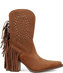 �f�B���S ���f�B�[�X �V���[�Y �u�[�c�E���C���u�[�c �X�G�[�h �t�����W Dingo Star Power Studded Suede Fringe Mid Calf Western Boots Camel �L������