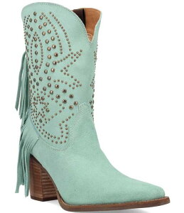 �f�B���S ���f�B�[�X �V���[�Y �u�[�c�E���C���u�[�c �X�G�[�h �t�����W Dingo Star Power Studded Suede Fringe Mid Calf Western Boots Mint �~���g