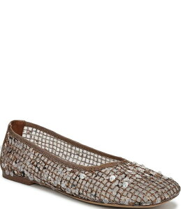 �t�����R�T���g ���f�B�[�X �V���[�Y �p���v�X�p���R�[�� Sarto by Franco Sarto Flexa Winley Woven Raffia Sequin Embellished Square Toe Flats Brown �u���E��