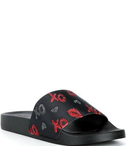 �W�����r�j ���f�B�[�X �V���[�Y �p���v�X �T���_�� Gianni Bini Fifi XO Rhinestone Pool Slide Sandals Black �u���b�N