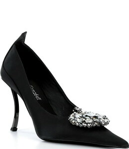 �W�F�t���[ �L�����x�� ���f�B�[�X �V���[�Y �q�[�� �T�e�� Jeffrey Campbell Parliament Satin Curved Heel Jewel Brooch Pumps Black �u���b�N