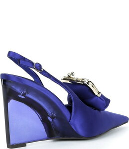 �W�F�t���[ �L�����x�� ���f�B�[�X �V���[�Y �p���v�X �T�e�� Jeffrey Campbell Pay-Me Satin Coin Purse Ornament Slingback Wedge Pumps Indigo Combo �C���f�B�S