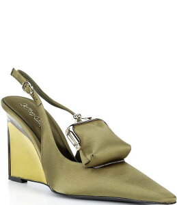 �W�F�t���[ �L�����x�� ���f�B�[�X �V���[�Y �p���v�X �T�e�� Jeffrey Campbell Pay-Me Satin Coin Purse Ornament Slingback Wedge Pumps Olive Combo �I���[�u