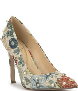 �W�F�V�J�V���v�\�� ���f�B�[�X �V���[�Y �q�[�� �t�����[�� �t�����[ Jessica Simpson Welica Studded Floral Brocade Pearl Embellished Pumps Cream/Multi �N���[��