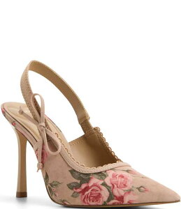 �A���h ���f�B�[�X �V���[�Y �q�[�� �t�����[�� �v�����g �t�����[ ALDO Hennie Floral Rose Print Pointed Toe Slingback Bow Pumps Beige Combo �x�[�W��