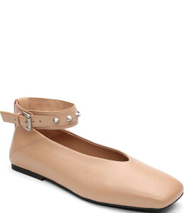 �A�b�V�� ���f�B�[�X �V���[�Y �p���v�X �A���N�� ���U�[ ASH Best Leather Studded Ankle Strap Square Toe Flatsand �T���h