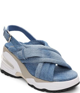 �A�b�V�� ���f�B�[�X �V���[�Y �T���_�� �v���b�g�t�H�[�� �f�j�� ASH Delia Denim Sporty Platform Wedge Sandals Dark Blue �u���[