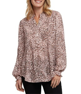 �G�k���C�f�B�[�W�F�C ���f�B�[�X �g�b�v�X �V���c �v���[�c �v�����g NYDJ Woven Printed Stand Collar Long Sleeve Pleated Frontunic De La Croix