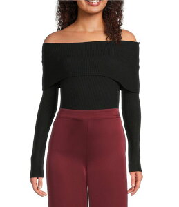 �A���b�N�X�}���[ ���f�B�[�X �A�E�^�[ �j�b�g�E�Z�[�^�[ Alex Marie Whitney Off-The-Shoulder Long Sleeve Sweater Black �u���b�N