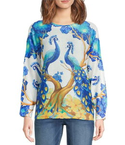 �A�� �}�C���X ���f�B�[�X �A�E�^�[ �j�b�g�E�Z�[�^�[ �t�����[�� �t�����[ Ali Miles Knit Floral Peacock Round Neck Long Sleeve Sweater Multi Animal �}���`�J���[