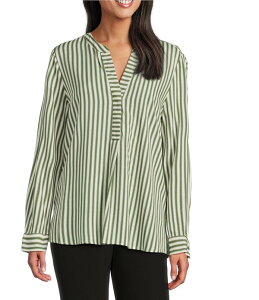 �C���x�X�g�����c ���f�B�[�X �g�b�v�X �V���c �u���E�X Investments Nora Stripe Long Sleeve Y-Neck Drapey Twill Blouse Olivine/White Stripe �z���C�g
