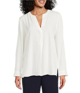 �C���x�X�g�����c ���f�B�[�X �g�b�v�X �V���c �v�` �u���E�X Investments Petite Size Nora Long Sleeve Y-Neck Drapey Twill Blouse Cannoli Cream �N���[��