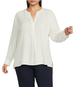 �C���x�X�g�����c ���f�B�[�X �g�b�v�X �V���c �v���X�T�C�Y �u���E�X Investments Plusize Nora Long Sleeve Y-Neck Drapey Twill Blouse Cannoli Cream �N���[��