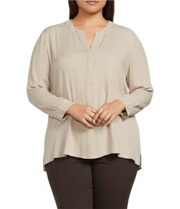 �C���x�X�g�����c ���f�B�[�X �g�b�v�X �V���c �v���X�T�C�Y �u���E�X Investments Plusize Nora Long Sleeve Y-Neck Drapey Twill Blouse Humus