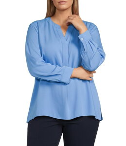 �C���x�X�g�����c ���f�B�[�X �g�b�v�X �V���c �v���X�T�C�Y �u���E�X Investments Plusize Nora Long Sleeve Y-Neck Drapey Twill Blouse Marina Blue �u���[