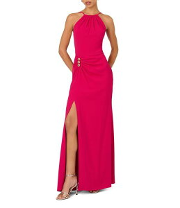 �A�h���A�i �p�y�� ���f�B�[�X �g�b�v�X �����s�[�X �N���[�v �m�[�X���[�u �z���^�[ Adrianna Evening By Adrianna Papell Crepe Halter Neckline Sleeveless Hardware Sheath Dress Bright Rose