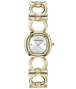 �T�����@�g�[�� �t�F���K�� ���f�B�[�X �A�N�Z�T���[ �r���v Salvatore Ferragamo Women's Double Gancini Quartz Analog Bracelet Watch Gold �S�[���h