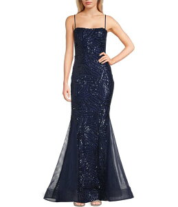 �V�e�B���@�C�u ���f�B�[�X �g�b�v�X �����s�[�X�p���R�[�� City Vibe Sequin Square Neck Tube Spaghetti Strap Godet Inset Gownavy �l�C�r�[