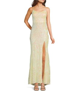�~�b�h�i�C�g �h�[�� ���f�B�[�X �g�b�v�X �����s�[�X �T�C�h�X���b�g �X�p���R�[�� Midnight Doll Sequin Patterned Scoop Neck Side Slit Dress Pale Yellow �C�G���[