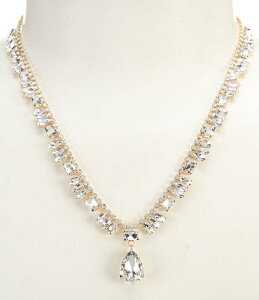 �Z�U���k ���f�B�[�X �A�N�Z�T���[ �l�b�N���X�E�`���[�J�[ ���[�X �t�����W Cezanne Fringe Teardrop Statement Necklace Gold/Crystal �S�[���h