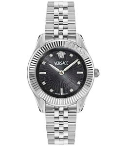 ���F���T�[�` ���f�B�[�X �A�N�Z�T���[ �r���v T�V���c Versace Women's Greca Time Diamond Quartz Analog Stainlessteel Bracelet Watch Silver/Black �u���b�N