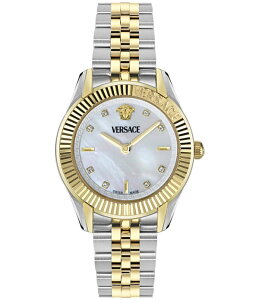 ���F���T�[�` ���f�B�[�X �A�N�Z�T���[ �r���v T�V���c Versace Women's Greca Time Diamond Quartz Analog Two Tone Stainlessteel Bracelet Watch Two Tone