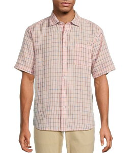 �g�b�~�[�o�n�} �����Y �g�b�v�X �V���c ���l�� Tommy Bahama Sand Linen Manati Plaid Short Sleeve Woven Shirt Bright Peach �s�[�`