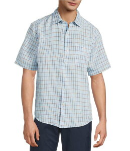 �g�b�~�[�o�n�} �����Y �g�b�v�X �V���c ���l�� Tommy Bahama Sand Linen Manati Plaid Short Sleeve Woven Shirturquoise Haze �^�[�R�C�Y