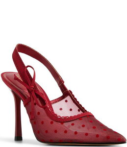 �A���h ���f�B�[�X �V���[�Y �q�[�� �h�b�g�� �h�b�g ���b�V�� ALDO Hennie Polka Dot Mesh Bow Slingback Pumps Dark Red ���b�h