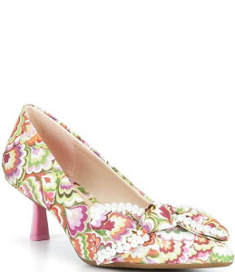 �A���b�N�X�}���[ ���f�B�[�X �V���[�Y �q�[�� �v�����g Alex Marie Iris Three Multi Print Pearl Embellished Bow Kitten Heel Pumps Orange/Multi �I�����W