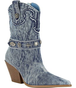 �A�U���A ���� ���f�B�[�X �V���[�Y �u�[�c�E���C���u�[�c �f�j�� Azalea Wang Neith Denim Concho Strap Western Booties Denim �f�j��