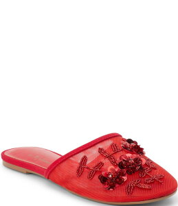 �}�`�X ���f�B�[�X �V���[�Y �p���v�X �t�����[�� ���b�V�� �t�����[ Matisse Maven Floral Applique Mesh Flat Mules Red ���b�h