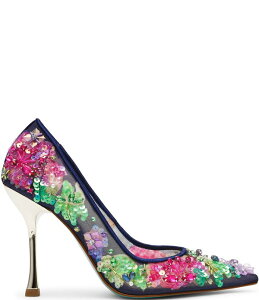 �x�b�c�B�W�����\�� ���f�B�[�X �V���[�Y �p���v�X �t�����[�� ���b�V�� �t�����[ Blue by Betsey Johnsonetta Mesh Floral Beaded Pumps Navy/Multi �l�C�r�[