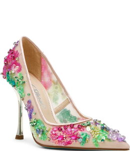 �x�b�c�B�W�����\�� ���f�B�[�X �V���[�Y �p���v�X �t�����[�� ���b�V�� �t�����[ Blue by Betsey Johnsonetta Mesh Floral Beaded Pumps Nude/Multi �}���`�J���[